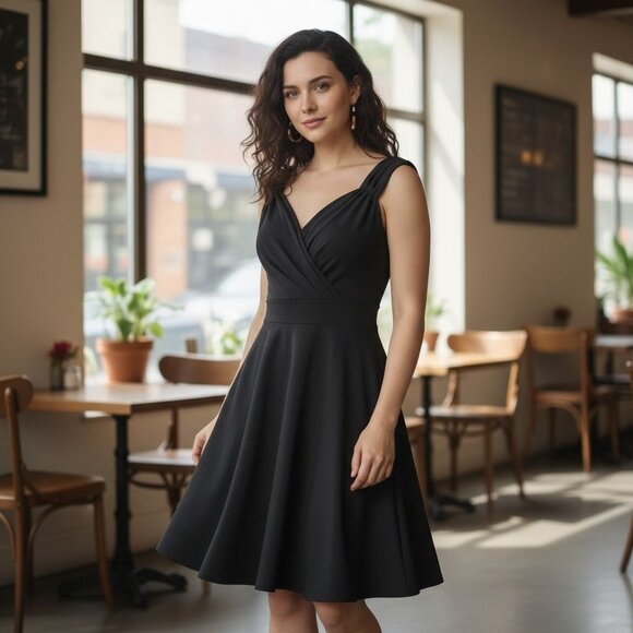 Grace Karin Small Black Fit Flare Knee Dress Elegant - Picture 1 of 11